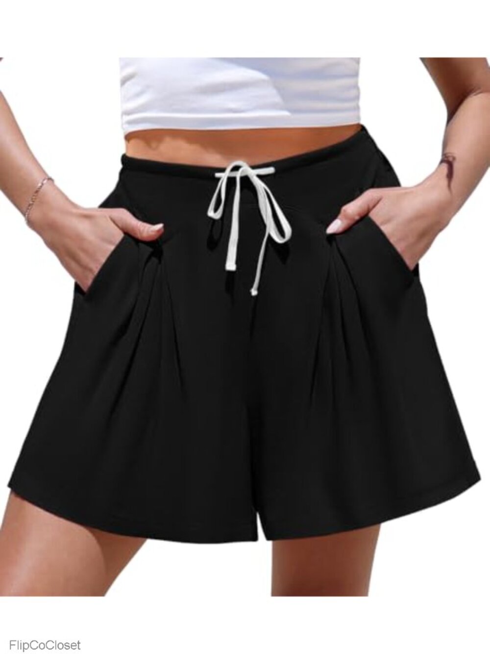 Linen Wide Leg High Waisted Shorts with Pockets Drawstring